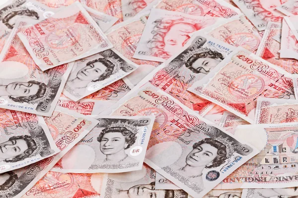 50 фунтов стерлингов банкноты крупным планом зрения бизнес-фон — стоковое фото