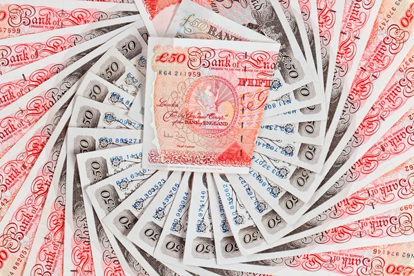 50 pound sterling bank notes closeup view business background — Stock Photo, Image