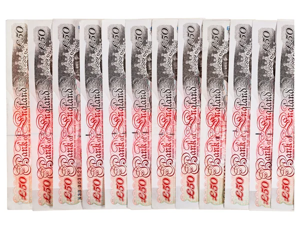 Many 50 pound sterling bank notes business background, isolated — Stock Photo, Image