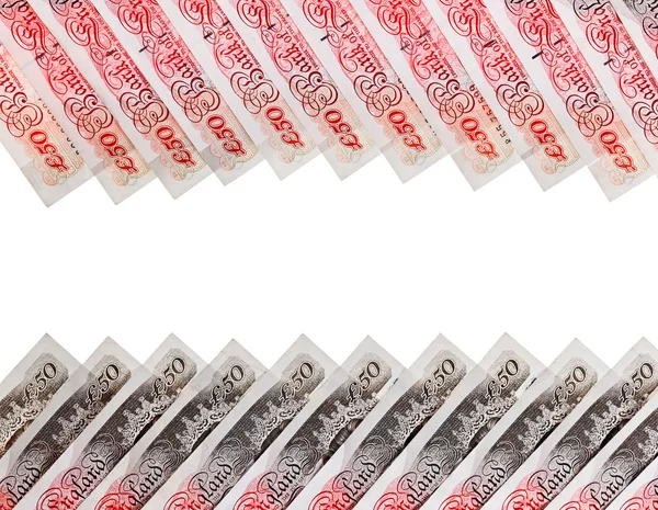 Wielu 50 funta szterling banknotów firmy tło, na białym tle — Zdjęcie stockowe
