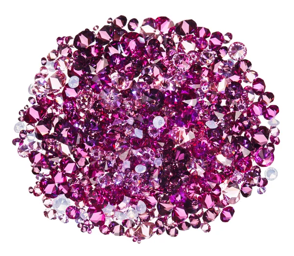Many small ruby diamond (jewel) stones heap isolated on white — Stock Photo, Image