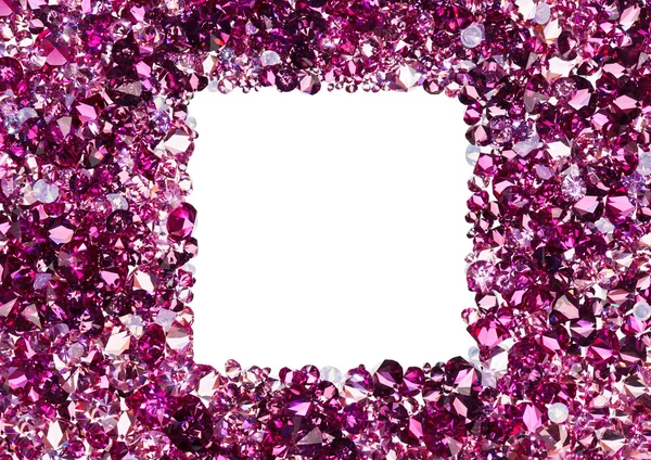 Square frame made from many small ruby diamonds, with copyspace — Stock Photo, Image