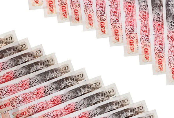 Muitos 50 libras esterlinas notas bancárias fundo de negócios, isolado — Fotografia de Stock