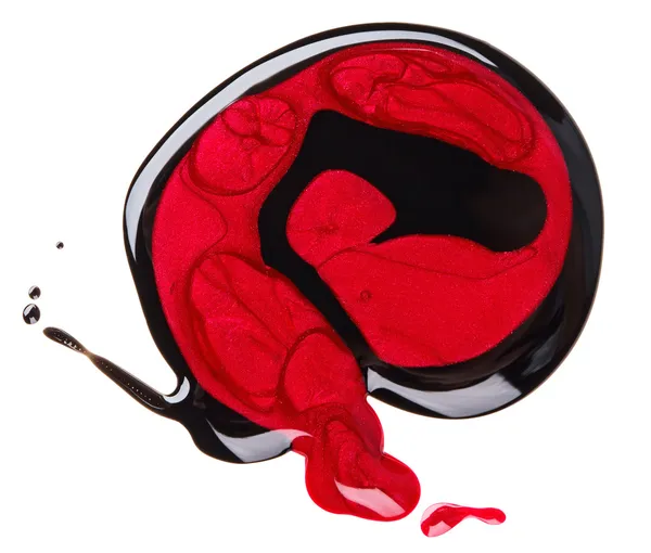 Whi에 고립 된 검은색과 빨간색 매니큐어 (에 나 멜) 혼합된 샘플 — 스톡 사진