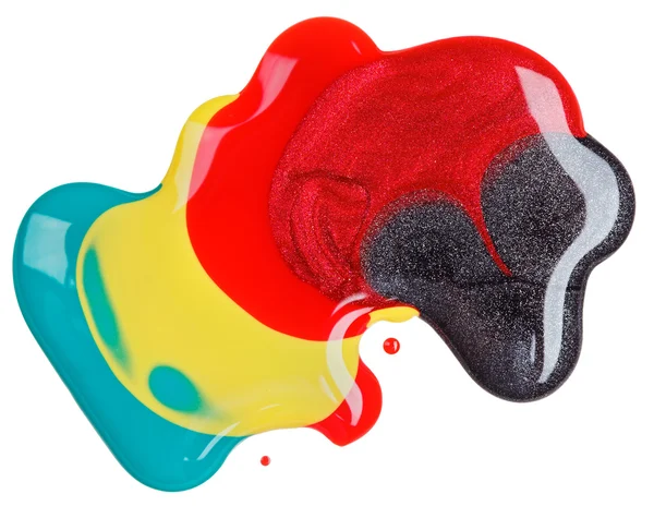 Polonês de unhas (esmalte) amostras multicoloridas misturadas, isoladas em branco — Fotografia de Stock