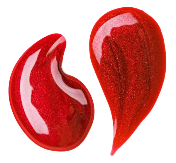 Esmalte de uñas rojo (esmalte) gotas de muestra, aislado en blanco — Foto de Stock