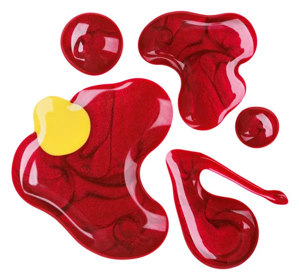 Esmalte de uñas rojo (esmalte) gotas de muestra, aislado en blanco —  Fotos de Stock
