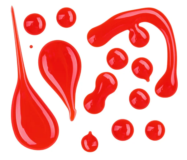 Set gocce smalto rosso (smalto), isolato su bianco — Foto Stock
