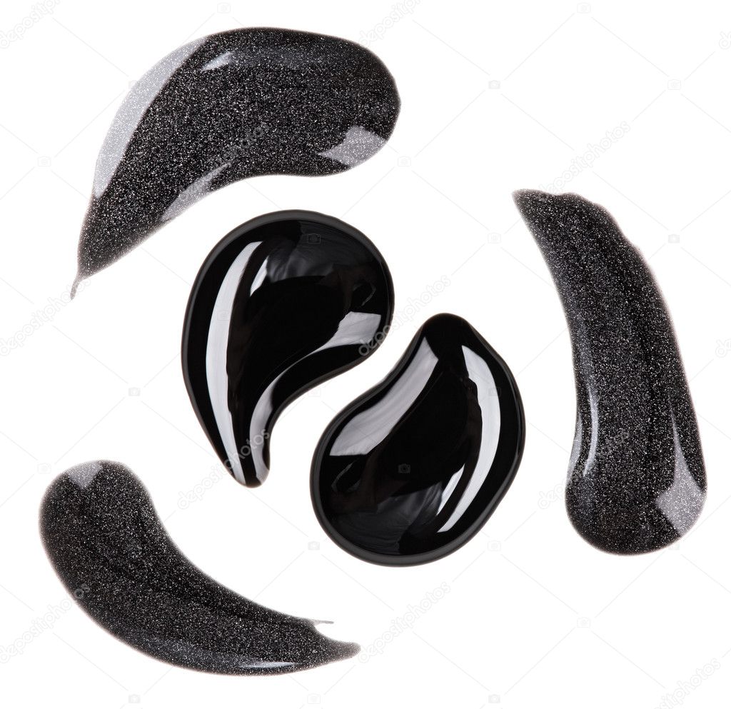 Black and silver nail polish (enamel) drops sample, isolated on