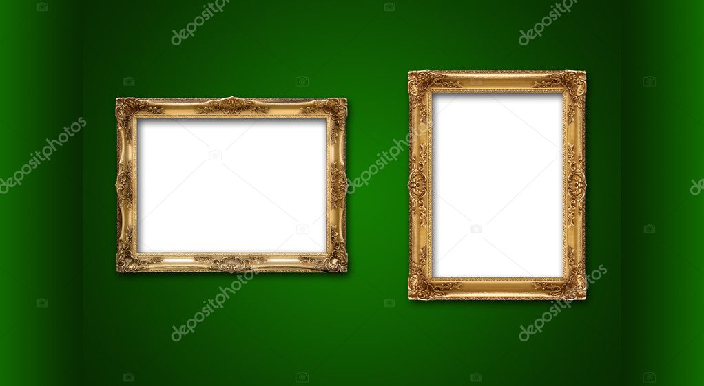Empty picture frames in a green room