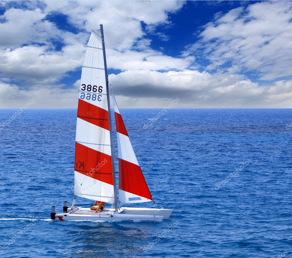 The sailing boat floats at ocean — Stock Photo © balaikin 7531440