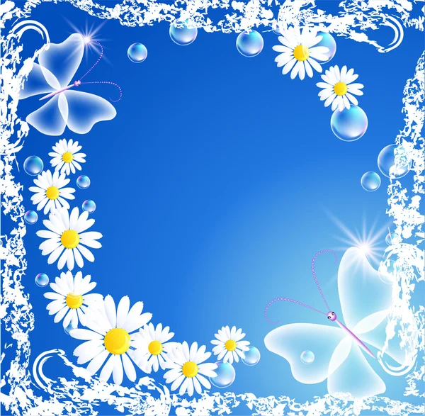 Квіти і бульбашки в гранжевій рамці — стоковий вектор