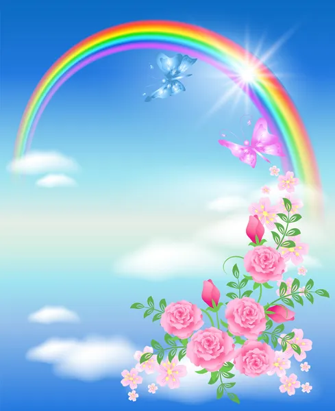 Rainbow és a rózsa — Stock Vector