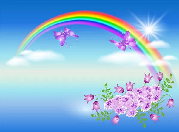 Rainbow i kwiaty — Wektor stockowy