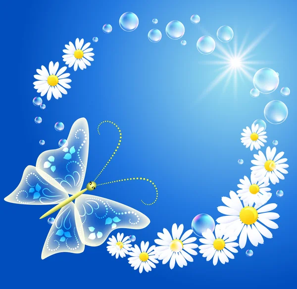 Mariposa y flores — Vector de stock