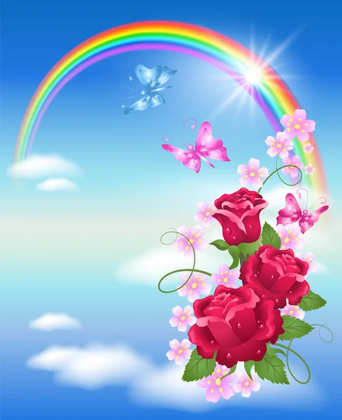 Rainbow i róże — Wektor stockowy