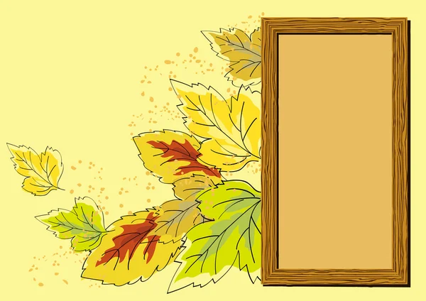 Fából készült keret és az őszi levelek — Stock Vector