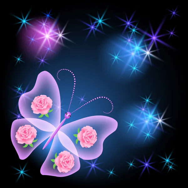 Transparent butterfly and stars — Stock Vector