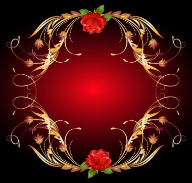 Golden frame wth rose clipart