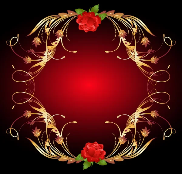 Cadre doré wth rose — Image vectorielle
