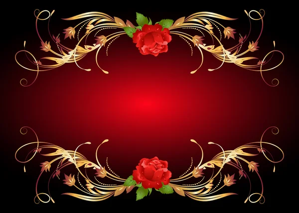Cadre doré wth rose — Image vectorielle