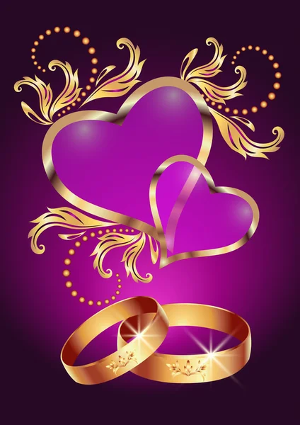 Свадебное кольцо и два сердца — стоковый вектор