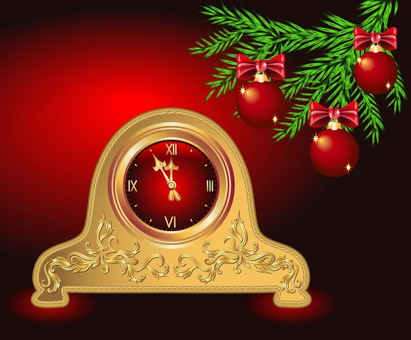 Noel kartı ile antika saat — Stok Vektör