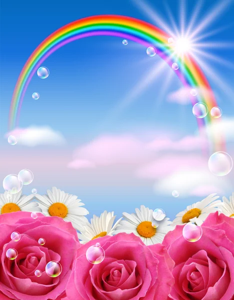 Rainbow and flowers — Stock Photo, Image