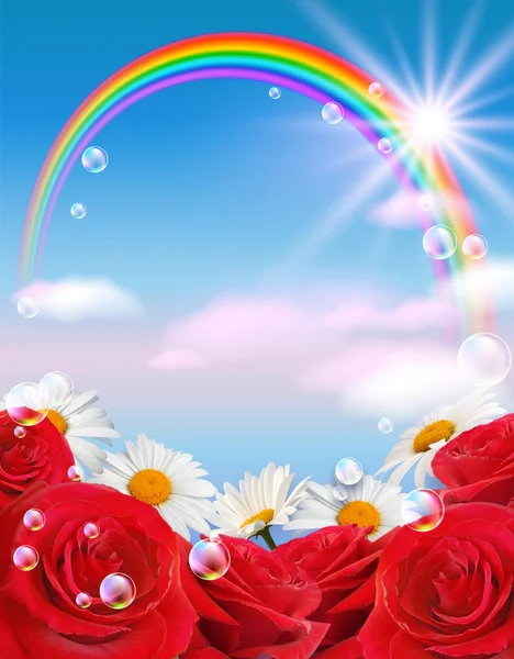 Rainbow och blommor — Stockfoto