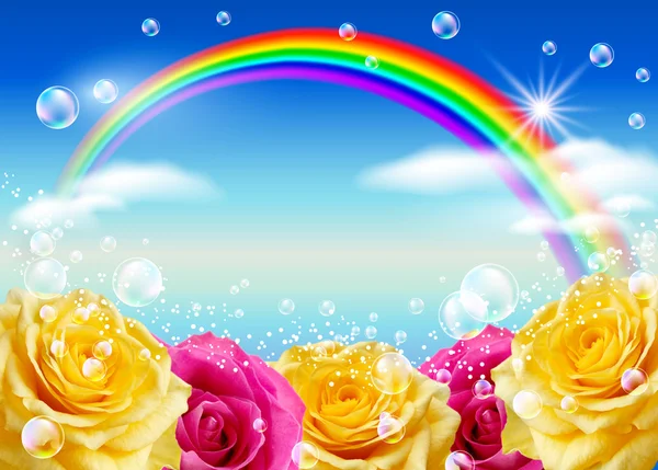 Rozen en regenboog — Stockfoto