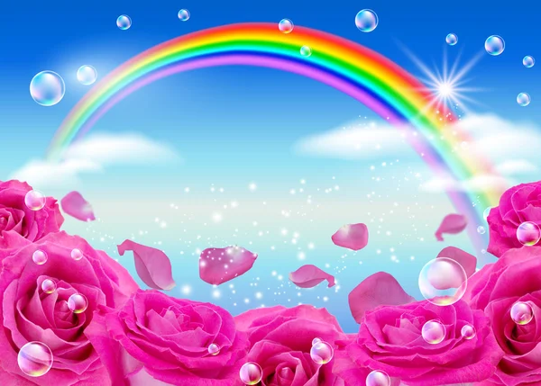 Roses and rainbow — Stock Photo, Image