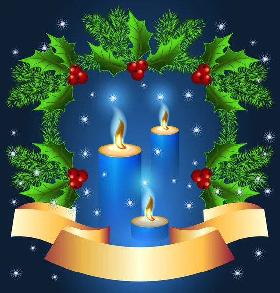 Weihnachten Hintergrund mit brennender Kerze — Stockvektor