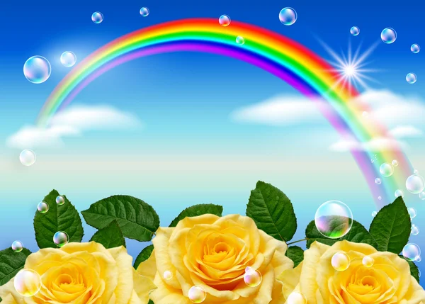 Roses and rainbow — Stock Photo, Image