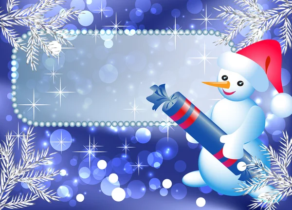 Snowman y letrero — Vector de stock
