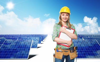 Engineer and solar panel clipart