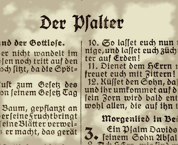 Увядшая страница Библии на немецком языке — стоковое фото