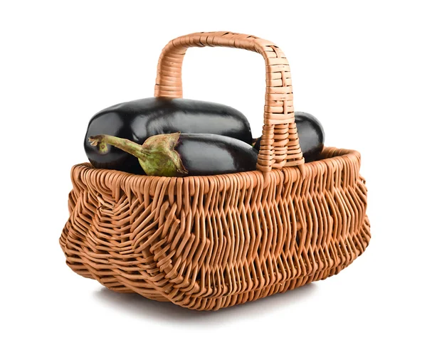 Eggplants of black color in a basket — Stock Photo, Image