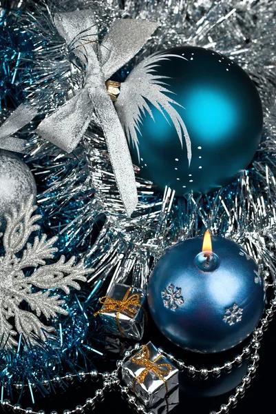 Christmas Decoration and burning candle — Stock Photo, Image