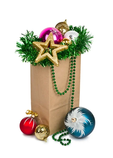 Vánoční dekorace s kuličkami a hvězdami — Stock fotografie
