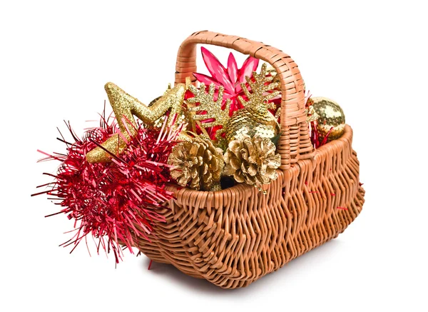 Christmas decorations in basket — Stock Photo, Image