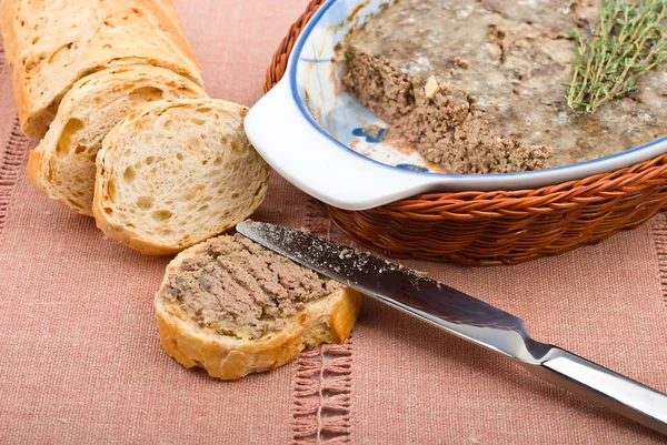 Slice of homemade bread with pate — Stock Photo, Image