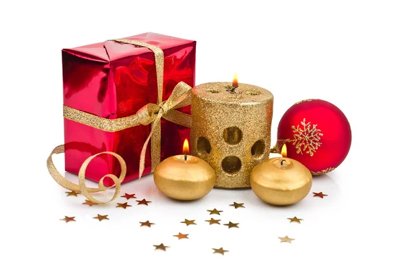 Vánoční dekorace se zlatými svíčkami — Stock fotografie