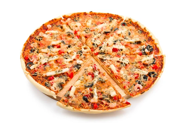 Pizza com a parte cortada — Fotografia de Stock