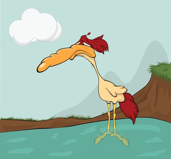 Pasăre tristă şi bog. Desene animate — Vector de stoc