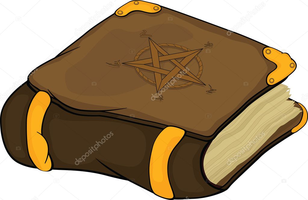 The magic book with symbols pentagram . Cartoon