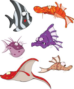 Deep water fish.Coral small fish Clip Art. Cartoon clipart