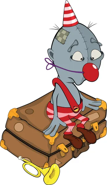 Ledsen clown. Trubaduren och en resväska. Cartoon — Stock vektor