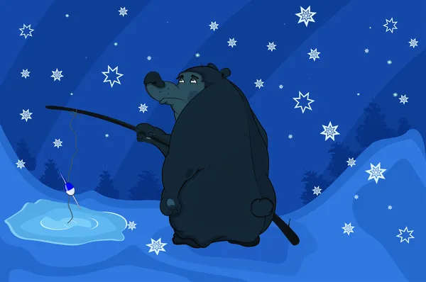 Medvěd fisher a zimě. kreslený — Stockový vektor