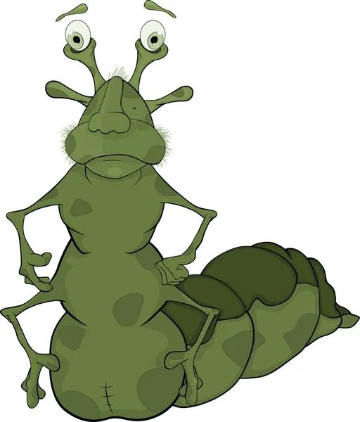 Liten grön larv. Cartoon — Stock vektor