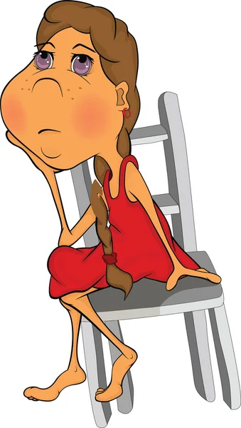 La fille sur une chaise. Caricature — Image vectorielle